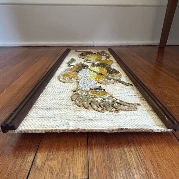 Vintage Burlap Wall Art with Birds – Mid Century Textured Wall Hanging - Picture 8 of 15